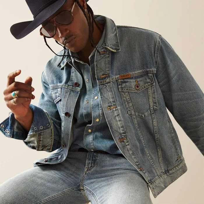 Men Jackets and Vests Ariat Everybody039s Yellowstone Hometown Denim Jacket Light Worn Out