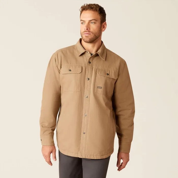 Men Jackets and Vests Ariat Rebar Canvas Shirt Jacket Khaki