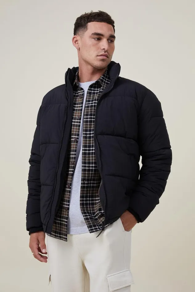 Men Jackets Cotton On Recycled Puffer Jacket Black