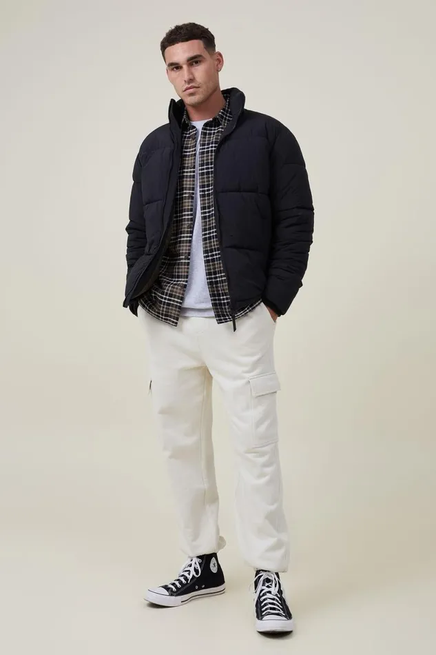Men Jackets Cotton On Recycled Puffer Jacket Black