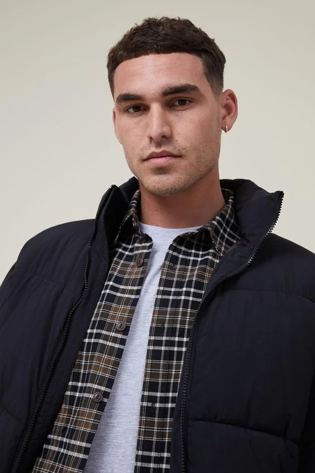 Men Jackets Cotton On Recycled Puffer Jacket Black