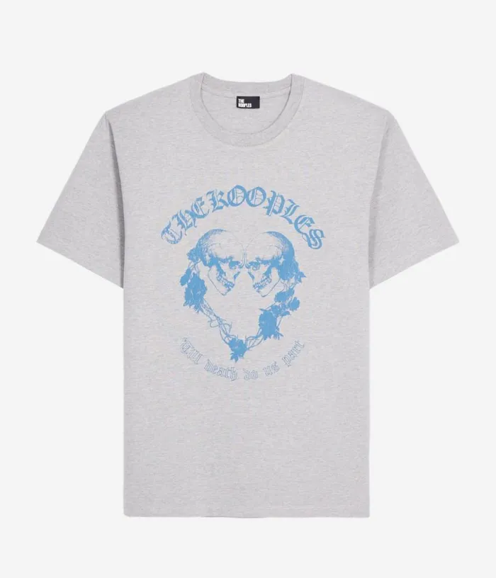 Men Light Grey Tshirt With Skull Heart Serigraphy THE KOOPLES Tshirts