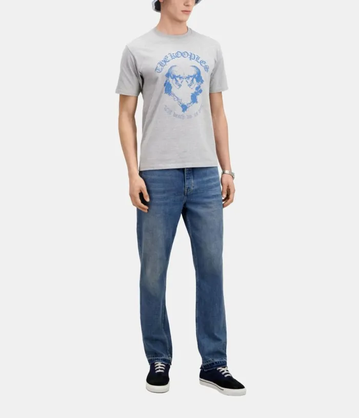 Men Light Grey Tshirt With Skull Heart Serigraphy THE KOOPLES Tshirts