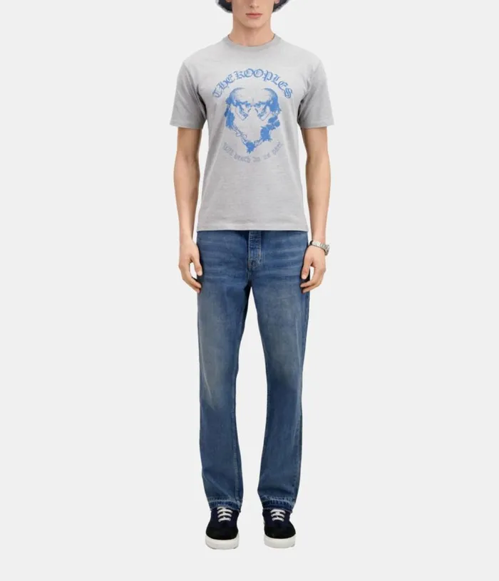 Men Light Grey Tshirt With Skull Heart Serigraphy THE KOOPLES Tshirts