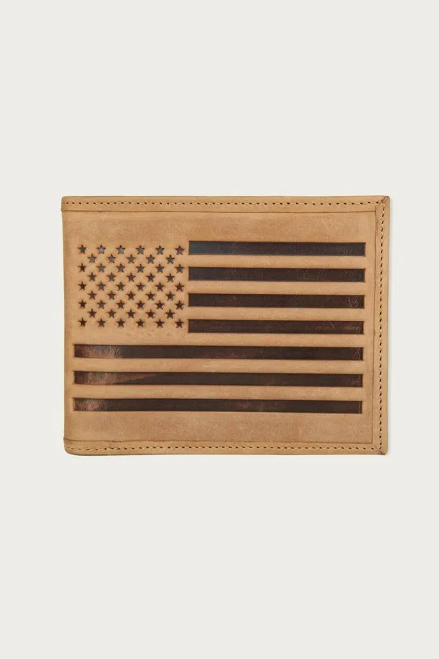 Men Lucky Brand Bags and Wallets Flag Embossed Leather Bifold Wallet Medium Brown