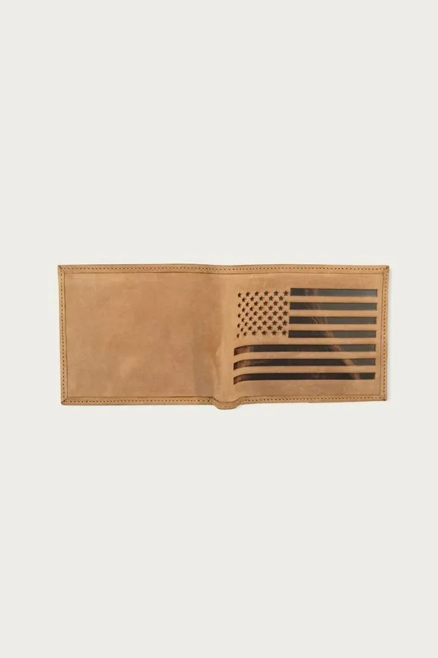 Men Lucky Brand Bags and Wallets Flag Embossed Leather Bifold Wallet Medium Brown