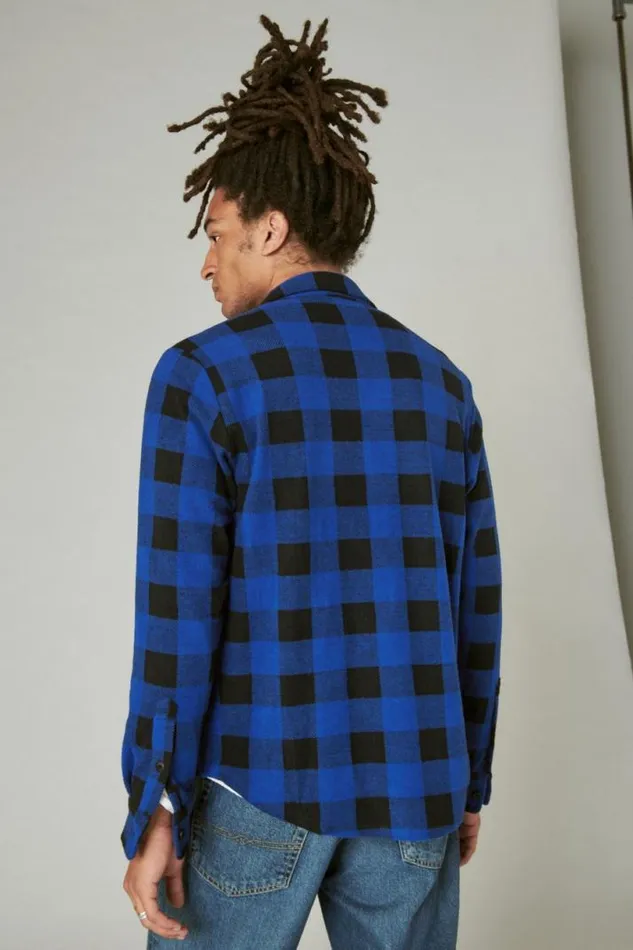 Men Lucky Brand ButtonDowns Buffalo Plaid Knit Shirting Blue Multi