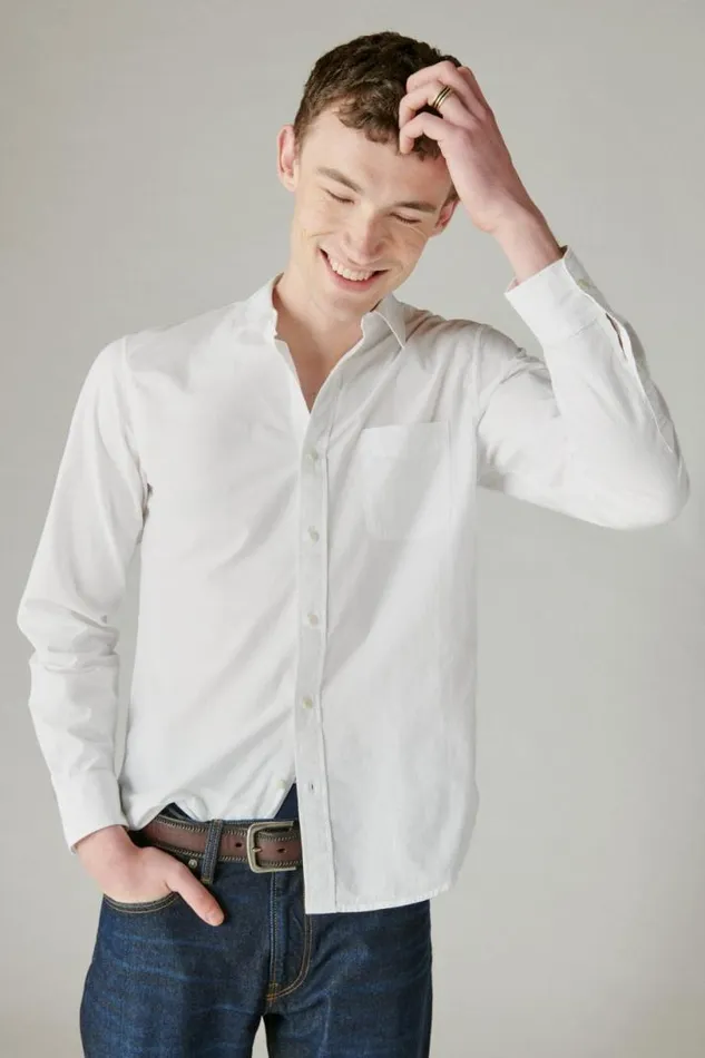 Men Lucky Brand ButtonDowns Poplin One Pocket Long Sleeve Shirt Shirt White
