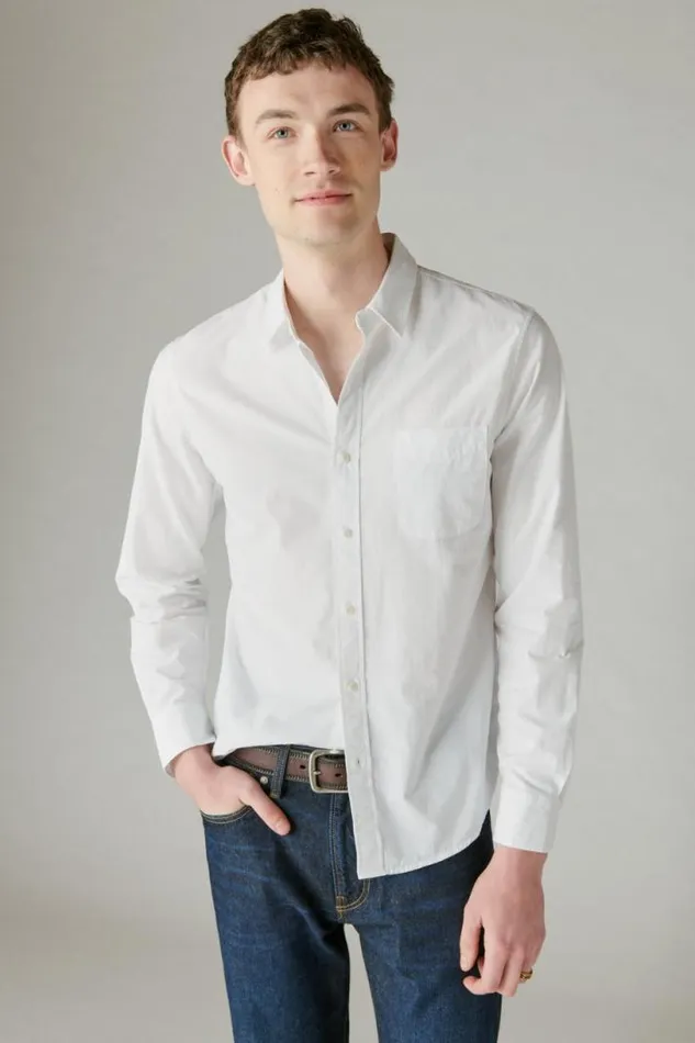 Men Lucky Brand ButtonDowns Poplin One Pocket Long Sleeve Shirt Shirt White