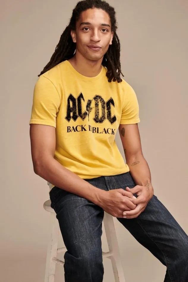 Men Lucky Brand Graphic Tees Acdc Back In Black Yolk Yellow