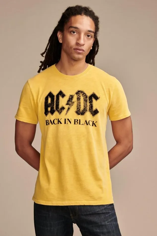 Men Lucky Brand Graphic Tees Acdc Back In Black Yolk Yellow
