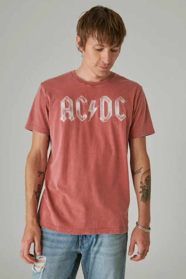 Men Lucky Brand Graphic Tees Acdc Bolt Brick Red