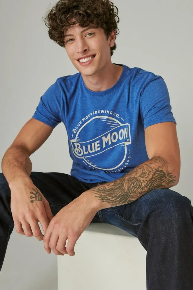 Men Lucky Brand Graphic Tees Blue Moon Tee Monaco Blue