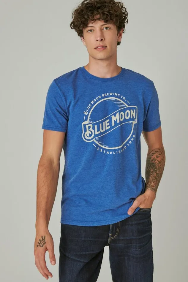 Men Lucky Brand Graphic Tees Blue Moon Tee Monaco Blue