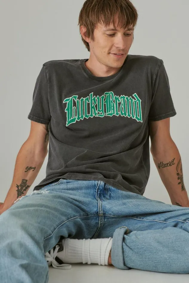 Men Lucky Brand Graphic Tees Gothic Lucky Jet Black