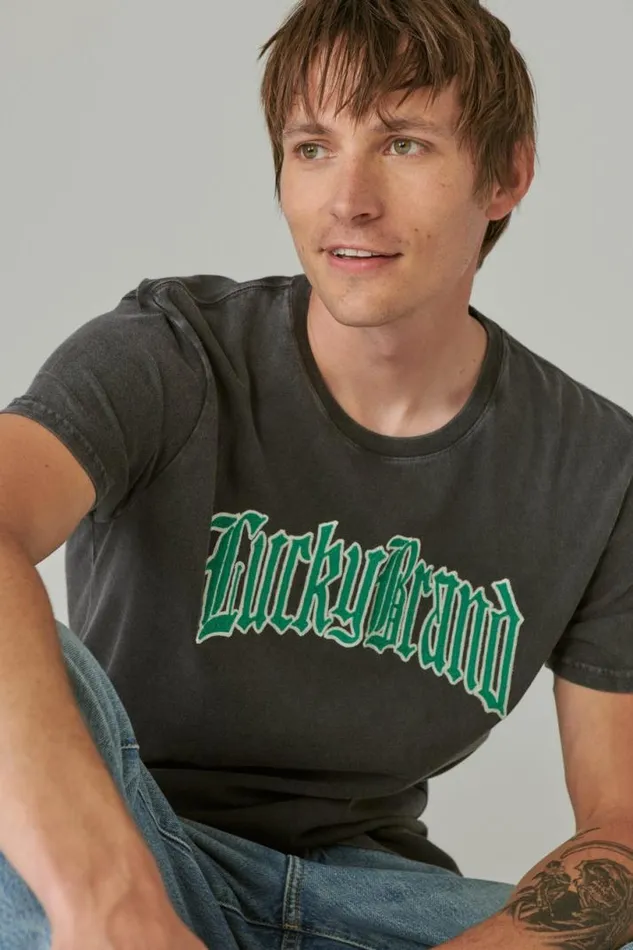 Men Lucky Brand Graphic Tees Gothic Lucky Jet Black