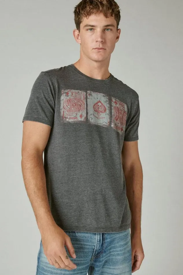Men Lucky Brand Graphic Tees Poker Cards Tee Jet Black
