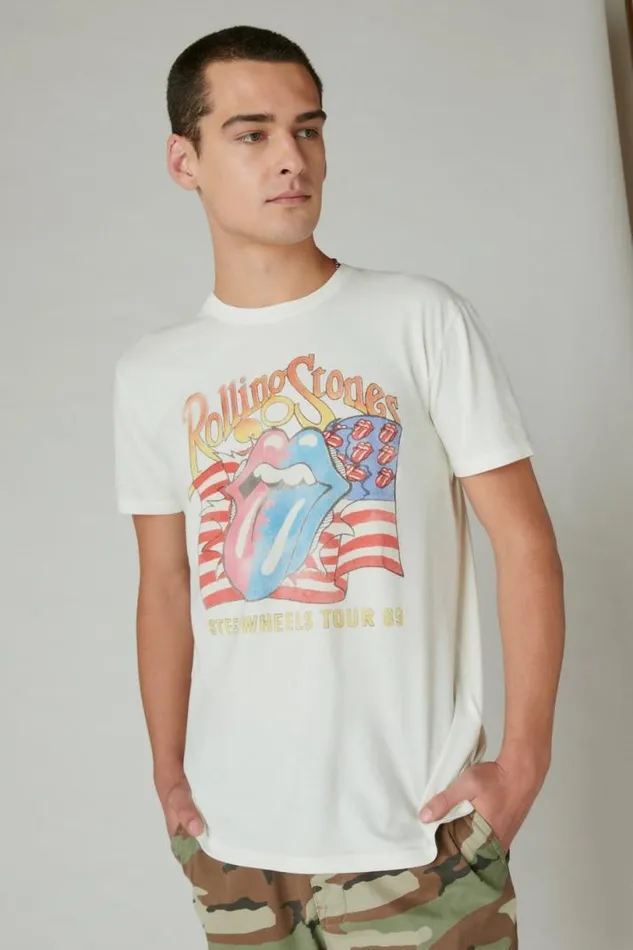 Men Lucky Brand Graphic Tees Rolling Stones Steel Wheels Tee Egret