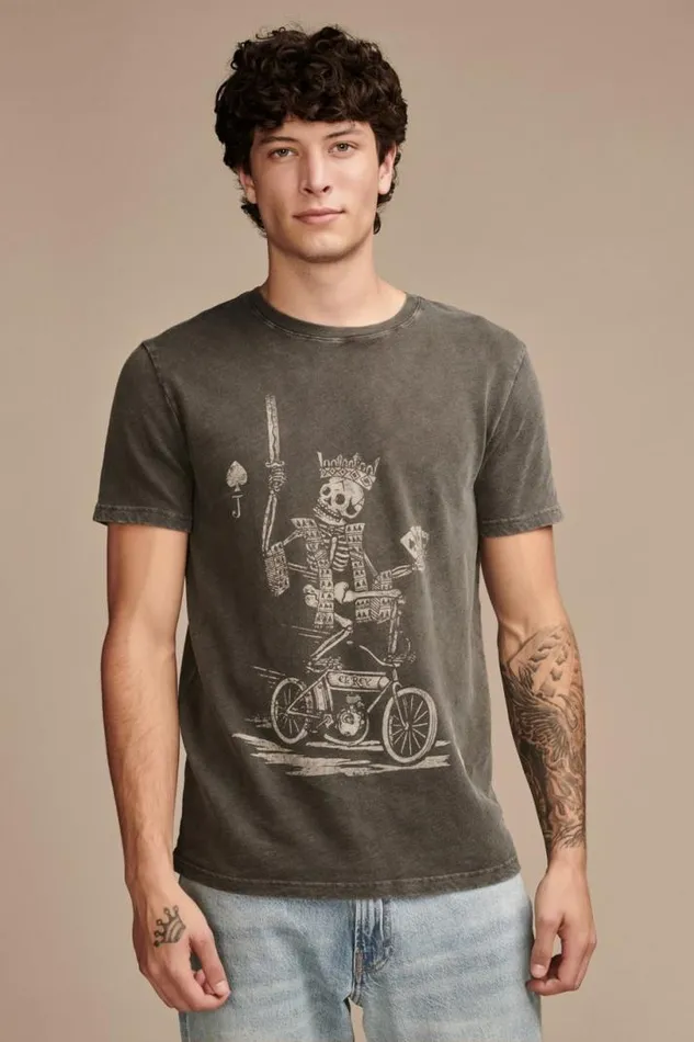 Men Lucky Brand Graphic Tees Skeleton Biker Tee Raven