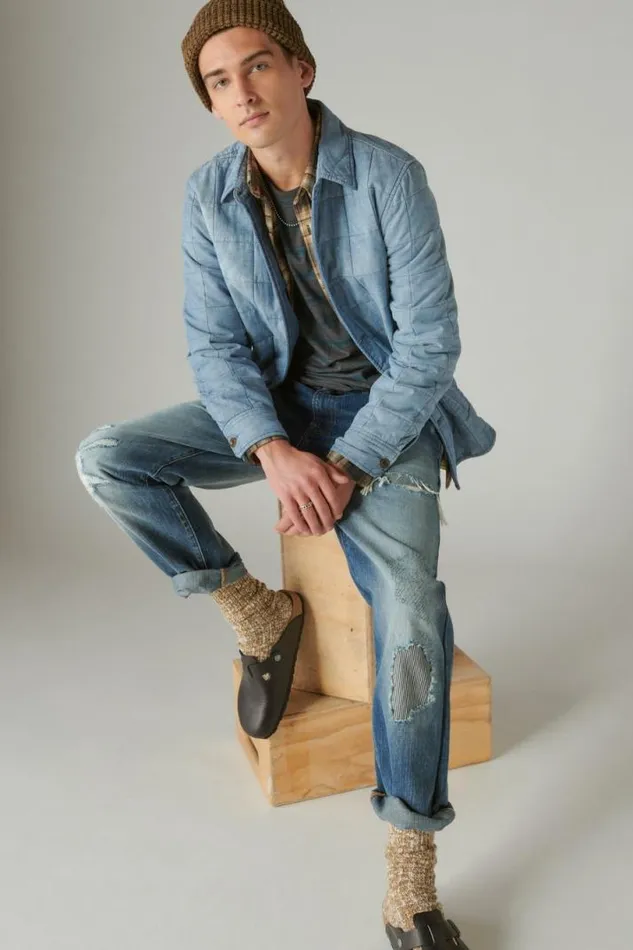 Men Lucky Brand Jackets and Outerwear Quilted Chambray Shirt Jacket Indigo