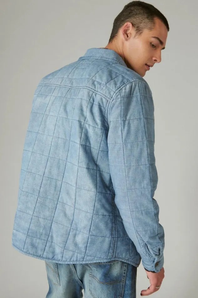 Men Lucky Brand Jackets and Outerwear Quilted Chambray Shirt Jacket Indigo