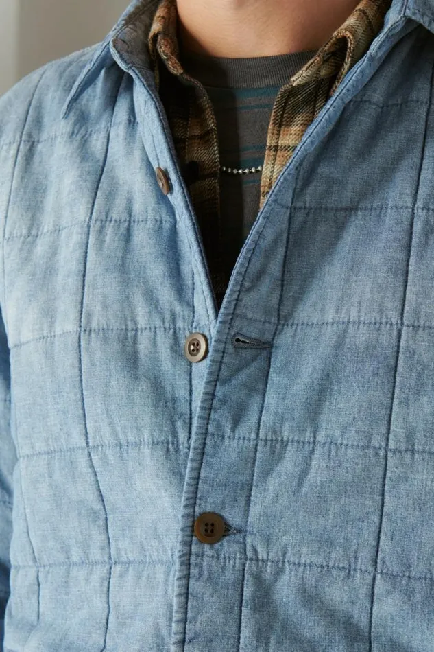 Men Lucky Brand Jackets and Outerwear Quilted Chambray Shirt Jacket Indigo