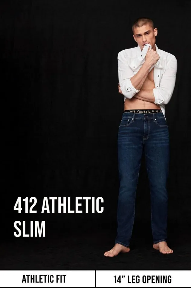 Men Lucky Brand Jeans 412 Athletic Slim Coolmax Jean Leon Park