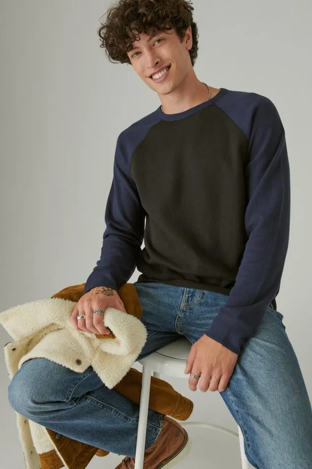 Men Lucky Brand Shirts and Tops French Rib Long Sleeve Crew Navy Multi