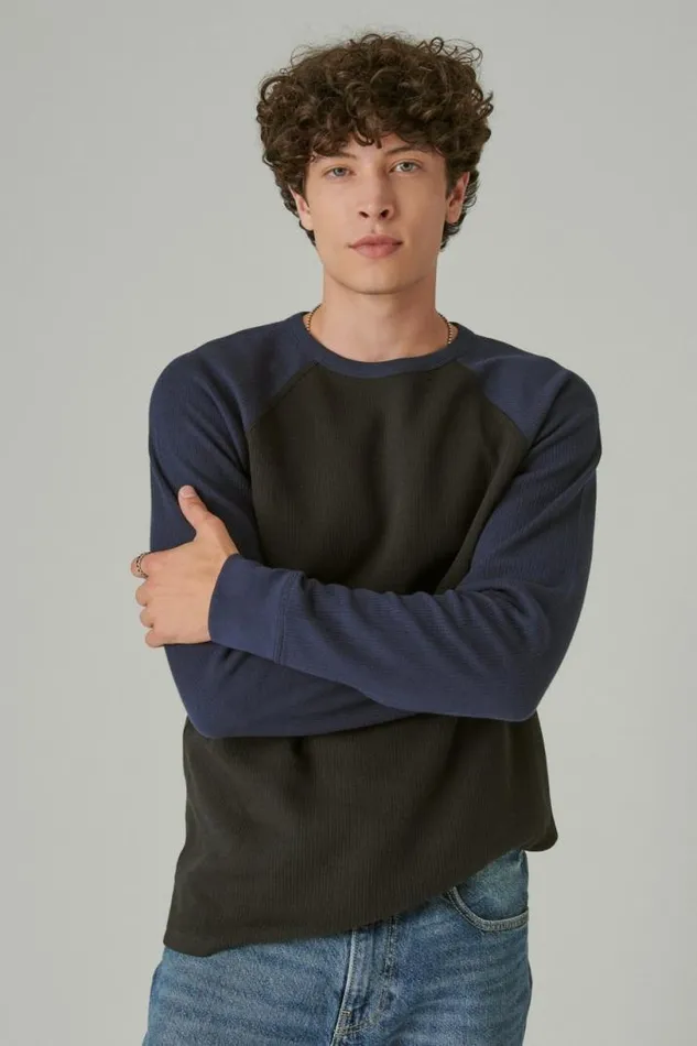 Men Lucky Brand Shirts and Tops French Rib Long Sleeve Crew Navy Multi