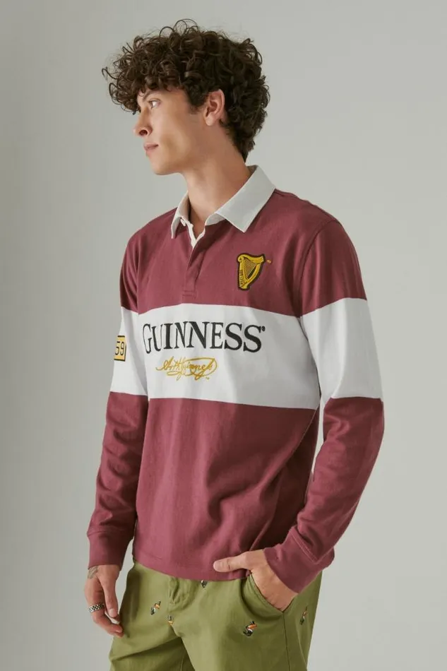 Men Lucky Brand Shirts and Tops Guinness Color Block Rugby Maroon