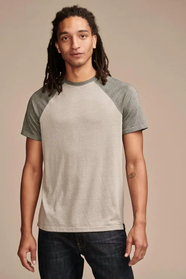 Men Lucky Brand Shirts and Tops Venice Burnout Baseball Crew Black Multi