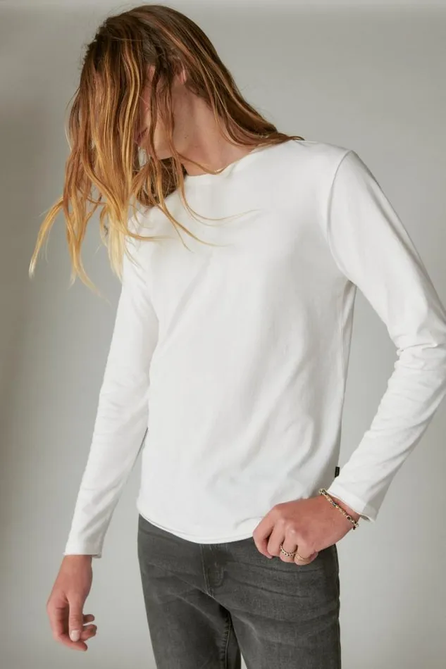 Men Lucky Brand Shirts and Tops Venice Burnout Long Sleeve Crew Neck Marshmallow