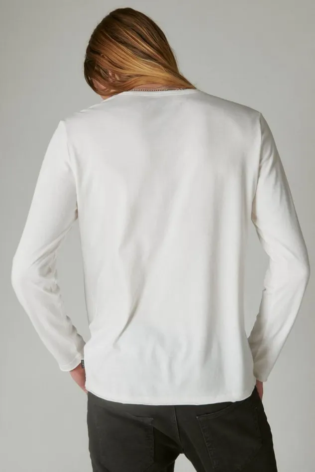 Men Lucky Brand Shirts and Tops Venice Burnout Long Sleeve V Neck Marshmallow