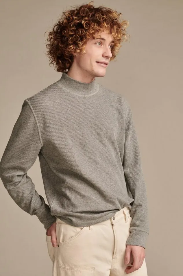 Men Lucky Brand Sweaters French Rib Long Sleeve Mock Neck Heather Grey