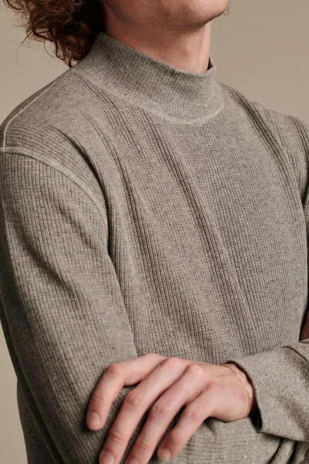 Men Lucky Brand Sweaters French Rib Long Sleeve Mock Neck Heather Grey