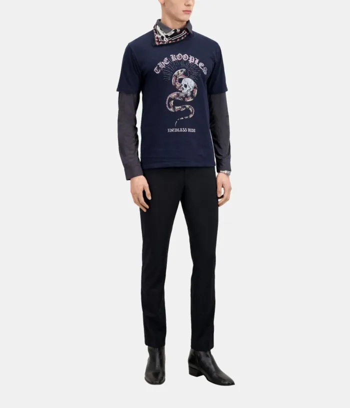 Men Navy Blue Tshirt With Sneaky Snake Serigraphy THE KOOPLES Tshirts