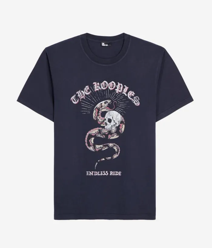 Men Navy Blue Tshirt With Sneaky Snake Serigraphy THE KOOPLES Tshirts
