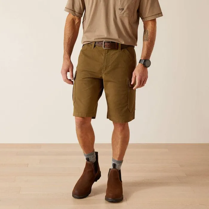 Men Pants and Shorts Ariat Rebar DuraStretch Made Tough Cargo 11quot Short Dark Olive