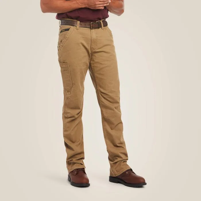 Men Pants and Shorts Ariat Rebar M4 Relaxed DuraStretch Washed Twill Dungaree Boot Cut Pant Field Khaki
