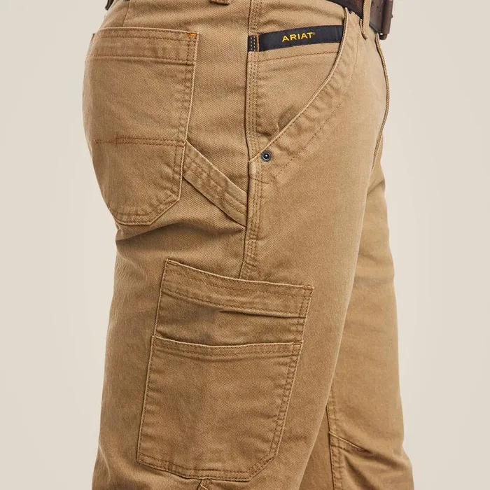 Men Pants and Shorts Ariat Rebar M4 Relaxed DuraStretch Washed Twill Dungaree Boot Cut Pant Field Khaki