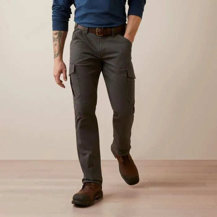 Men Pants and Shorts Ariat Rebar M4 Relaxed Made Tough Cargo Straight Pant Rebar Grey