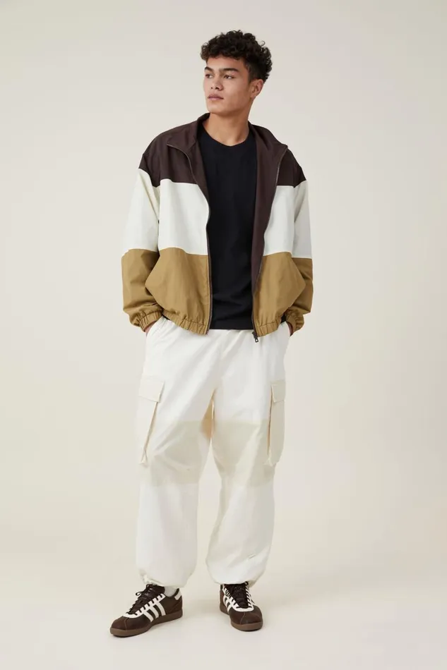 Men Pants Cotton On Parachute Super Baggy Pant Ecru Knee Panel