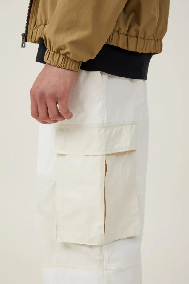 Men Pants Cotton On Parachute Super Baggy Pant Ecru Knee Panel
