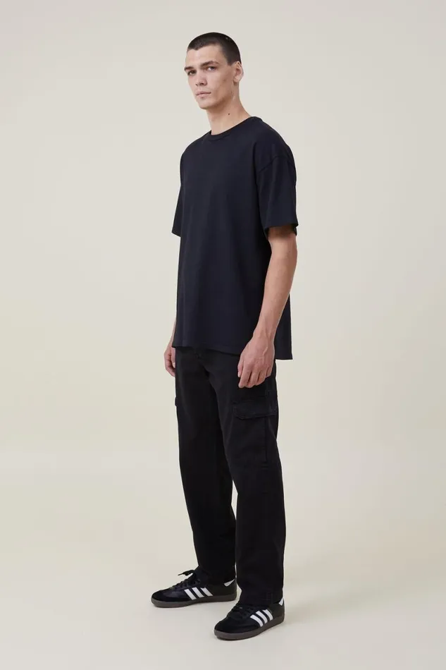 Men Pants Cotton On Tactical Cargo Pant Jet Black Herringbone