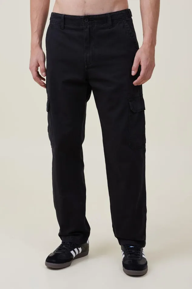 Men Pants Cotton On Tactical Cargo Pant Jet Black Herringbone