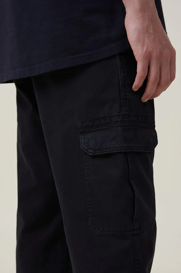 Men Pants Cotton On Tactical Cargo Pant Jet Black Herringbone