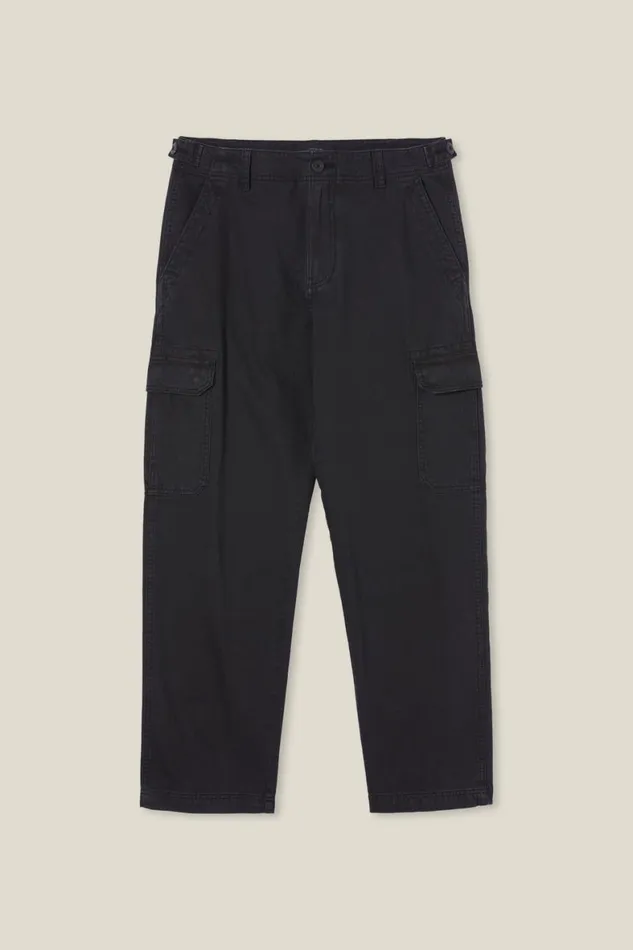 Men Pants Cotton On Tactical Cargo Pant Jet Black Herringbone