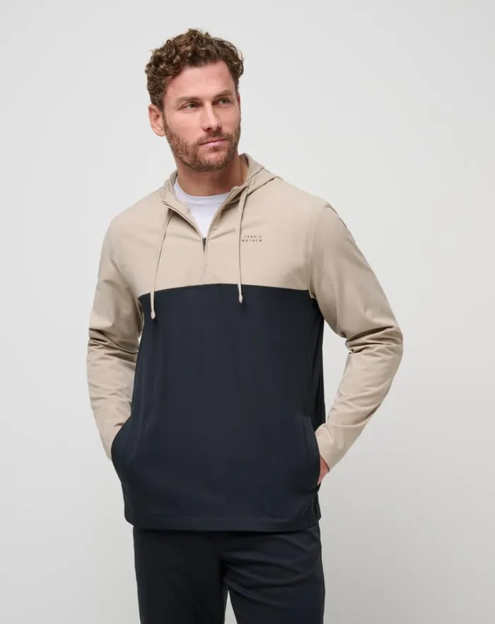 Men Quarter Zips TravisMathew ROCKY SHORE QUARTER ZIP HOODIE Oxford Tan
