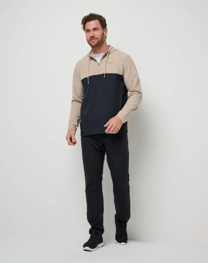 Men Quarter Zips TravisMathew ROCKY SHORE QUARTER ZIP HOODIE Oxford Tan