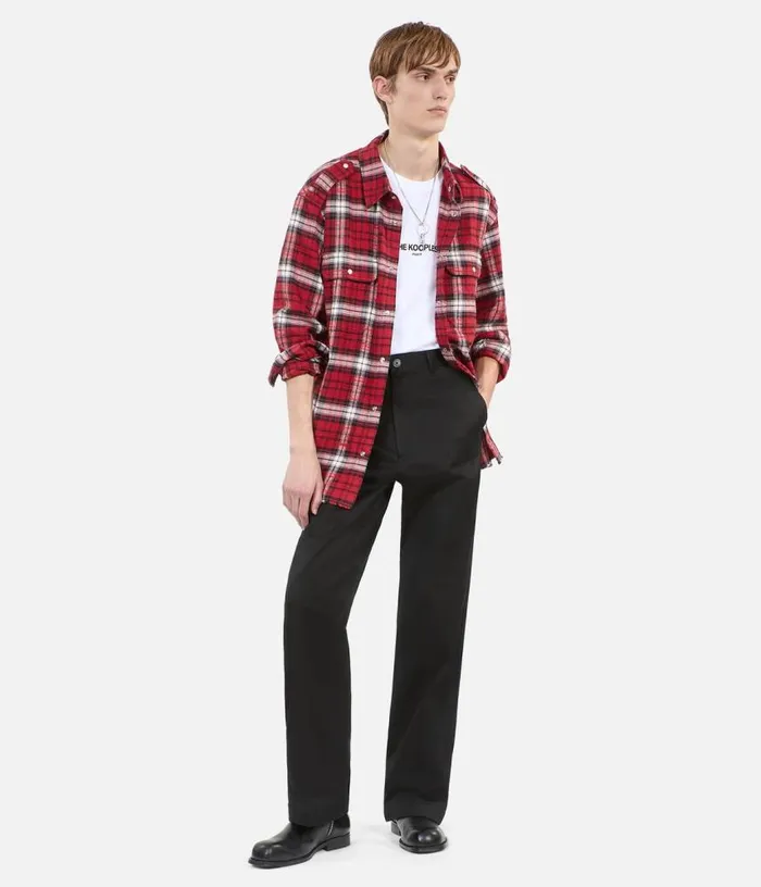 Men Red And White Checked Overshirt THE KOOPLES Shirts